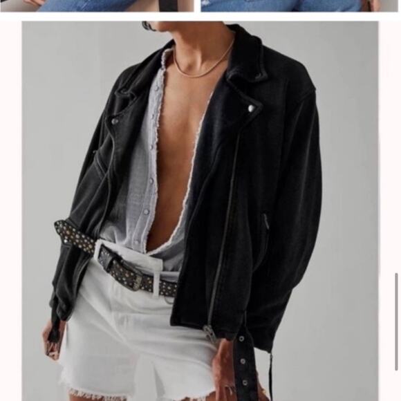 Free People Black Moto Jacket Large New - Picture 6 of 12